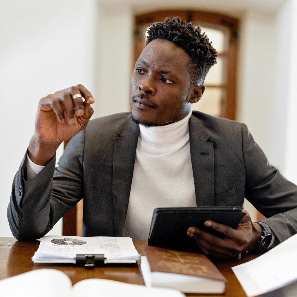 African Business Man in thought.