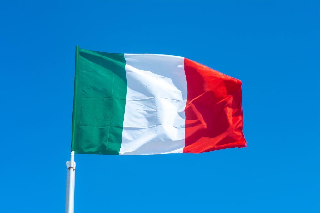 Italian flag blowing in the wind